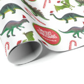 Dinosaur Christmas gepersonaliseerd Cadeaupapier (Rol Hoek)
