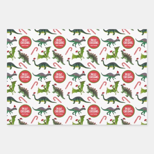 Dinosaur Christmas gepersonaliseerd Inpakpapier Vel (Voorkant)