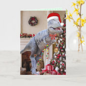 Dinosaur Christmas Gevouwen Kaart (Gele Bloem)