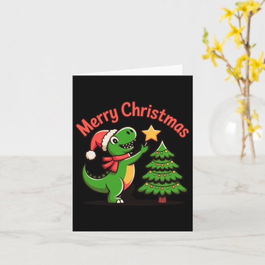 Dinosaur Christmas Merry Christmas T-rex Decoratin Kaart (Gele Bloem)