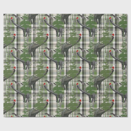 Dinosaur Christmas Plaid Cadeaupapier (Vlak)