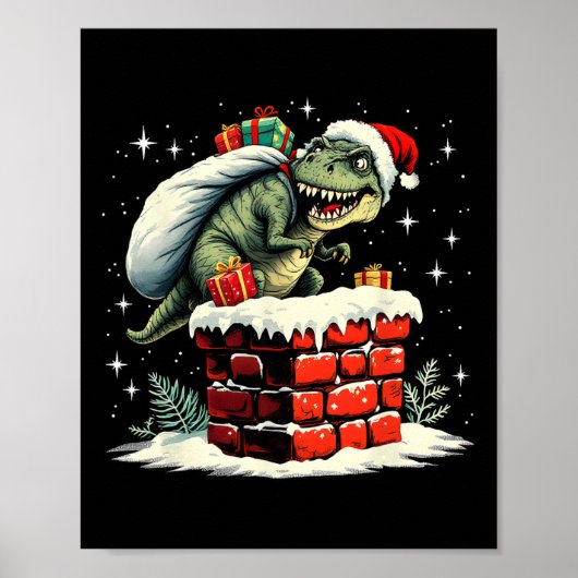 Dinosaur Christmas Santa Xmas  Poster (Voorkant)