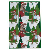 Dinosaur Christmas T-Rex Santa Medium Cadeauzakje (Achterkant)