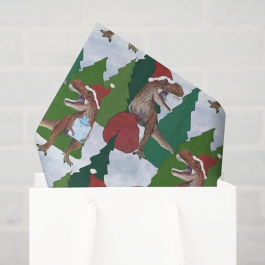 Dinosaur Christmas T-Rex Santa Tissuepapier (Cadeauzakje)