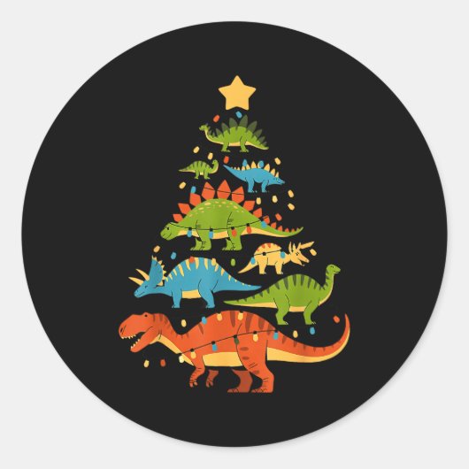Dinosaur Christmas Tree Dino Trex Dinosaur Lover C Ronde Sticker (Voorkant)