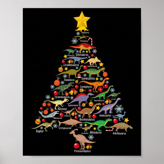 Dinosaur Christmas Tree Dino Trex Paleontologist X Poster (Voorkant)