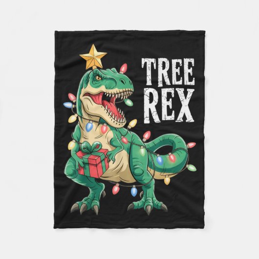 Dinosaur Christmas Tree Rex Pajamas Men Boys Xmas Fleece Deken (Voorkant)