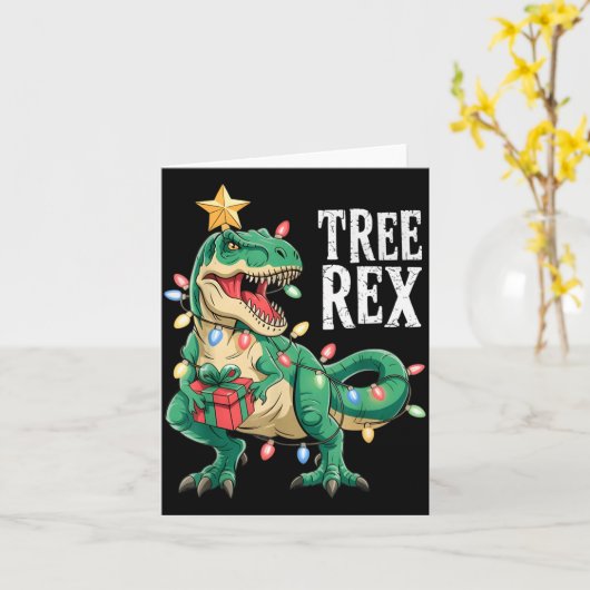 Dinosaur Christmas Tree Rex Pajamas Men Boys Xmas  Kaart (Gele Bloem)