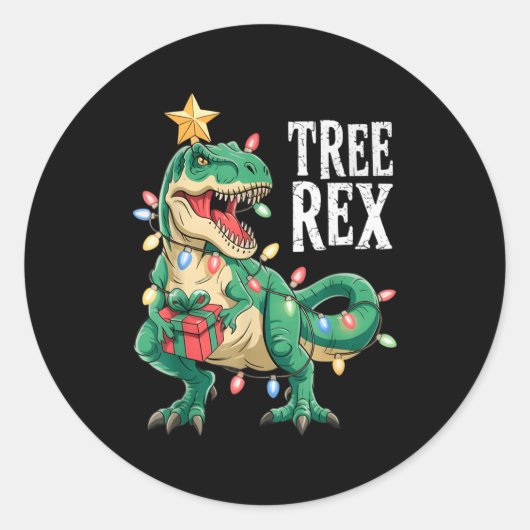Dinosaur Christmas Tree Rex Pajamas Men Boys Xmas  Ronde Sticker (Voorkant)
