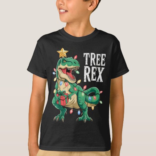 Dinosaur Christmas Tree Rex Pajamas Men Boys Xmas  T-shirt (Voorkant)