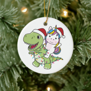 Dinosaur Christmas Unicorn Winter T-Rex Dino Keramisch Ornament