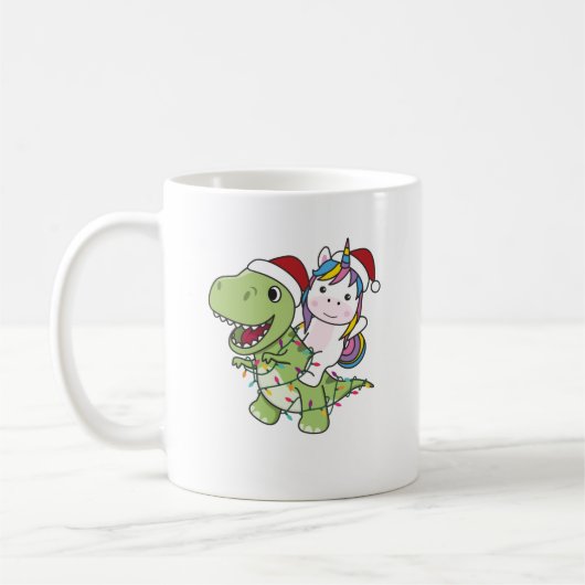 Dinosaur Christmas Unicorn Winter T-Rex Dino Koffiemok (Links)