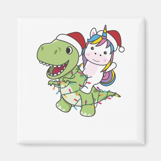 Dinosaur Christmas Unicorn Winter T-Rex Dino Magneet (Voorkant)