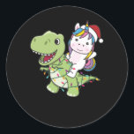 Dinosaur Christmas Unicorn Winter T-Rex Dino Ronde Sticker<br><div class="desc">De T-Rex met eenhoorn Kerstmis met sprookjes. Funny unicorn rijdt op dinosaurus voor de feestdagen. Ook grappig voor Kerstmis in juli. Dinos zijn schattige dieren en perfect voor Kerstmis.</div>