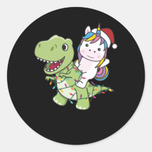 Dinosaur Christmas Unicorn Winter T-Rex Dino Ronde Sticker
