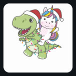 Dinosaur Christmas Unicorn Winter T-Rex Dino Vierkante Sticker<br><div class="desc">De T-Rex met eenhoorn Kerstmis met sprookjes. Funny unicorn rijdt op dinosaurus voor de feestdagen. Ook grappig voor Kerstmis in juli. Dinos zijn schattige dieren en perfect voor Kerstmis.</div>