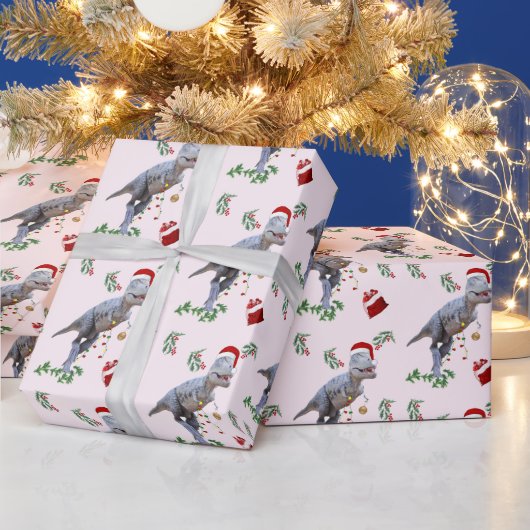 Dinosaur Christmas Wrapping Paper Roll Cadeaupapier (Feestdagen)