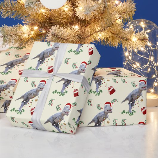 Dinosaur Christmas Wrapping Paper Roll Cadeaupapier (Feestdagen)