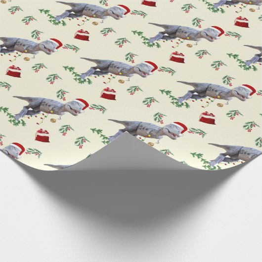 Dinosaur Christmas Wrapping Paper Roll Cadeaupapier (Hoek)