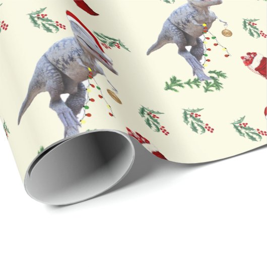 Dinosaur Christmas Wrapping Paper Roll Cadeaupapier (Rol Hoek)
