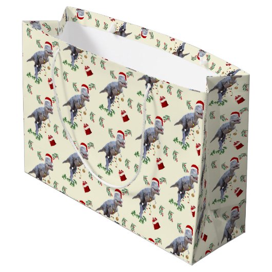 Dinosaur Christmas Wrapping Paper Roll Groot Cadeauzakje (Achterkant Gekanteld)
