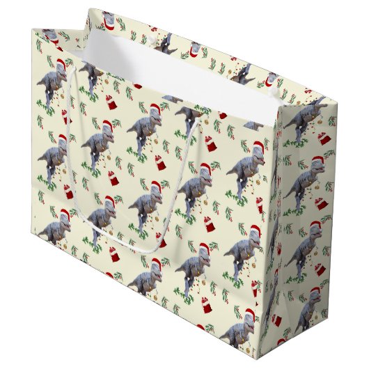 Dinosaur Christmas Wrapping Paper Roll Groot Cadeauzakje (Voorkant Gekanteld)