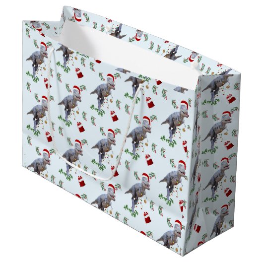 Dinosaur Christmas Wrapping Paper Roll Groot Cadeauzakje (Voorkant Gekanteld)