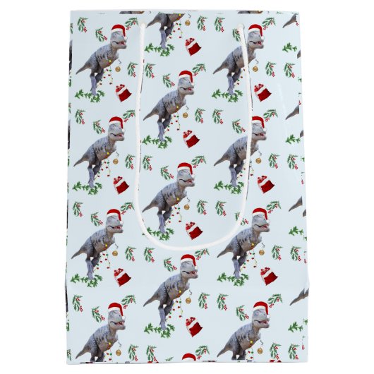 Dinosaur Christmas Wrapping Paper Roll Medium Cadeauzakje (Achterkant)