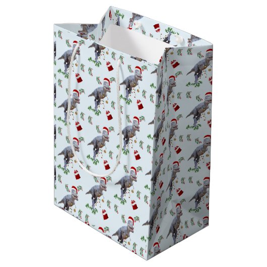 Dinosaur Christmas Wrapping Paper Roll Medium Cadeauzakje (Achterkant Gekanteld)