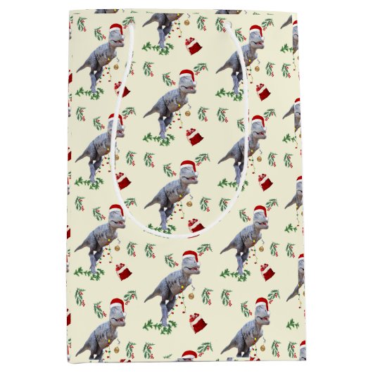 Dinosaur Christmas Wrapping Paper Roll Medium Cadeauzakje (Voorkant)
