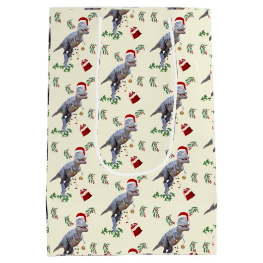 Dinosaur Christmas Wrapping Paper Roll Medium Cadeauzakje (Achterkant)