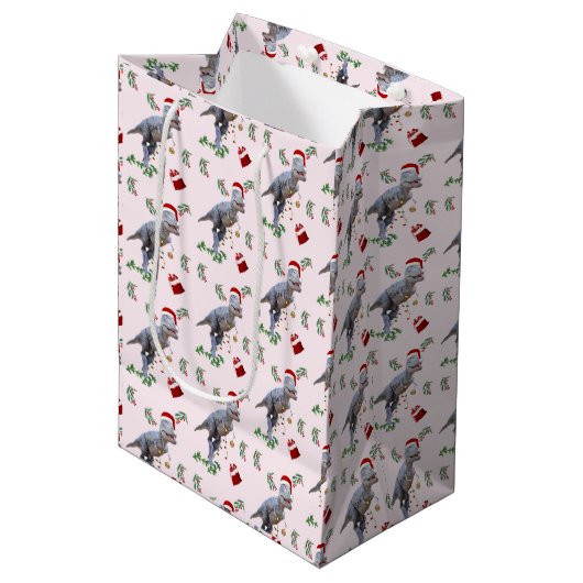 Dinosaur Christmas Wrapping Paper Roll Medium Cadeauzakje (Voorkant Gekanteld)
