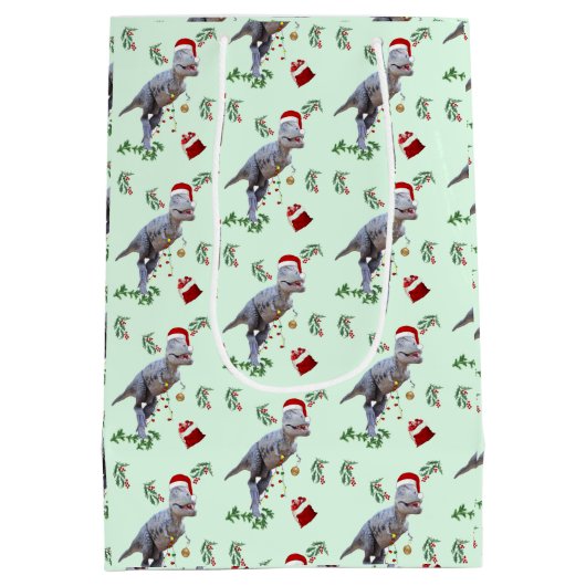 Dinosaur Christmas Wrapping Paper Roll Medium Cadeauzakje (Achterkant)