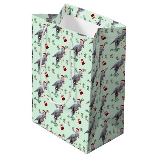 Dinosaur Christmas Wrapping Paper Roll Medium Cadeauzakje (Achterkant Gekanteld)
