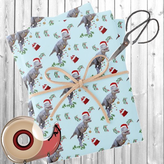 Dinosaur Christmas Wrapping Paper Sheets