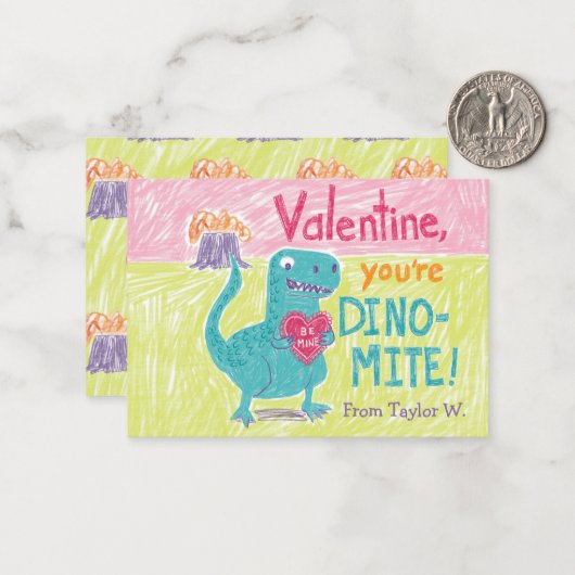 Dinosaur Classroom Valentijn Note Kaart Notitiekaartje (Voorkant / Achterkant in situ)