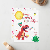 Dinosaur Classroom Valentijnsdag Kaarten Notitiekaartje (Voorkant / Achterkant in situ)