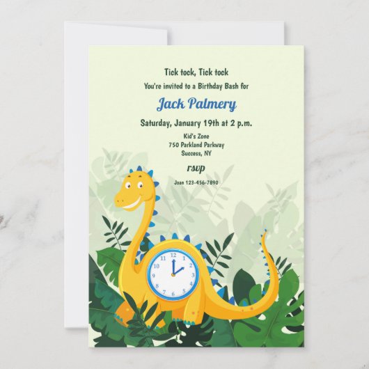 Dinosaur Clock Party Invitation (U beweegt handen) Kaart (Voorkant)