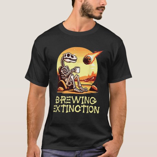 Dinosaur Coffee Humor Meteor Brewing Extinction Fu T-shirt (Voorkant)