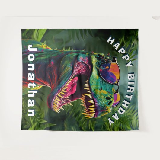 Dinosaur Col T Rex Oerwoud Verjaardagsachtergrond Wandkleed (Voorkant (horizontaal))