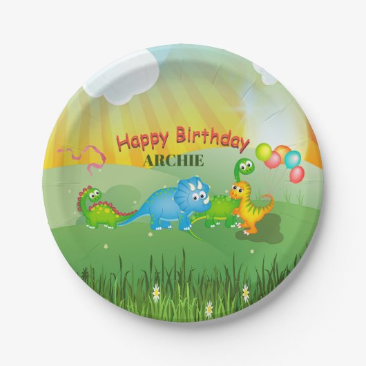 Dinosaur Colorful Kinder Modern Birthday Papieren Bordje (Voorkant)