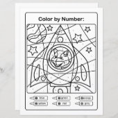 Dinosaur Coloring Page by number - Dino Astronaut (Voorkant / Achterkant)