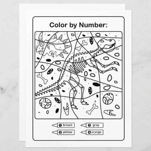 Dinosaur Coloring Page by number - Dino Skeleton (Voorkant / Achterkant)