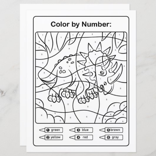 Dinosaur Coloring Page by number - Rhinoceratops (Voorkant / Achterkant)
