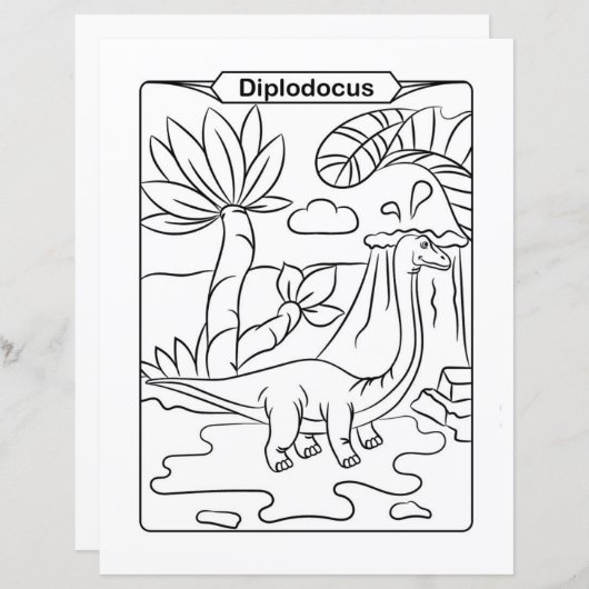 Dinosaur Coloring Page - Diplodocus (Voorkant / Achterkant)