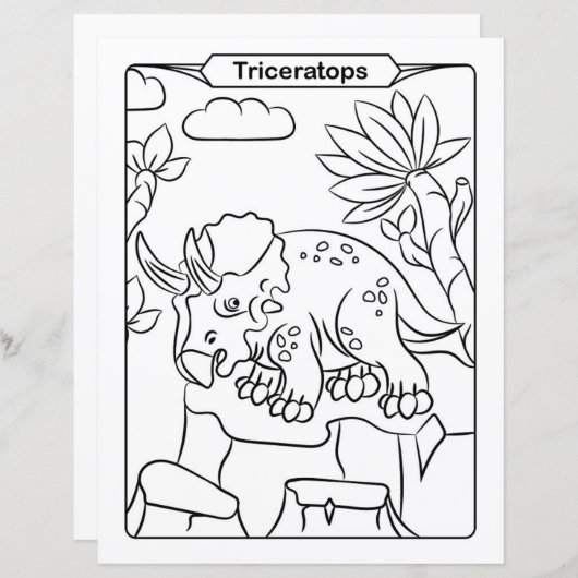 Dinosaur Coloring Page - Triceratops (Voorkant / Achterkant)