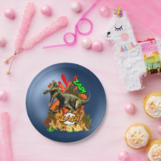 Dinosaur comic art vulcano zap prehistanimal  papieren bordje (Feest)