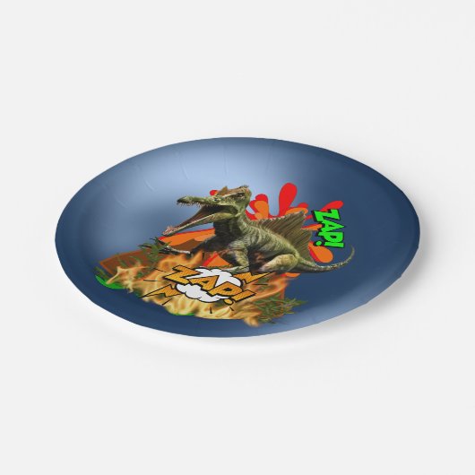 Dinosaur comic art vulcano zap prehistanimal papieren bordje (Gekanteld)