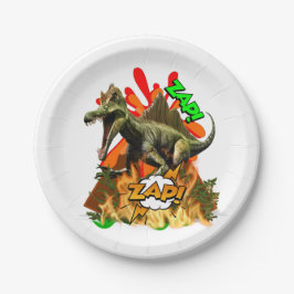 Dinosaur comic art vulcano zap prehistwhite papieren bordje