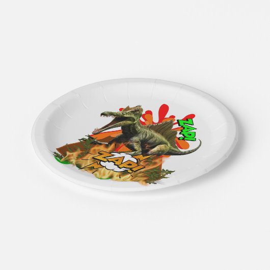 Dinosaur comic art vulcano zap prehistwhite papieren bordje (Gekanteld)